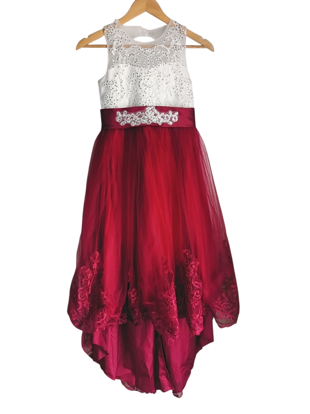 ❤️ Embellished White & Red Tulle Ball Gown for Girls - Picture 4 of 8
